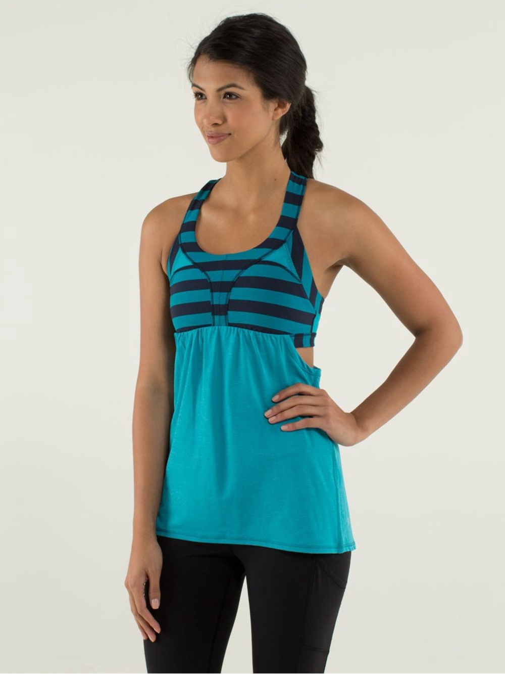 Lululemon 2-in-Run Tank Top Surge Stripe Teal Green Blue Yoga Running Size 6